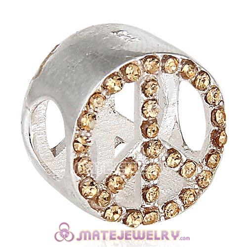 European Sterling Silver Button Pave Peace with Light Colorado Topaz Austrian Crystal Beads
