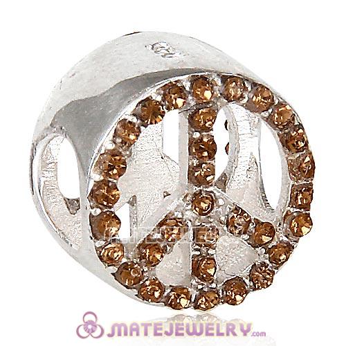 European Sterling Silver Button Pave Peace with Smoked Topaz Austrian Crystal Beads