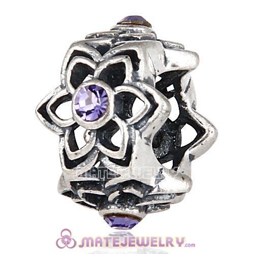 Wholesale European Sterling Silver Dahlia Charm Beads with Tanzanite Austrian Crystal