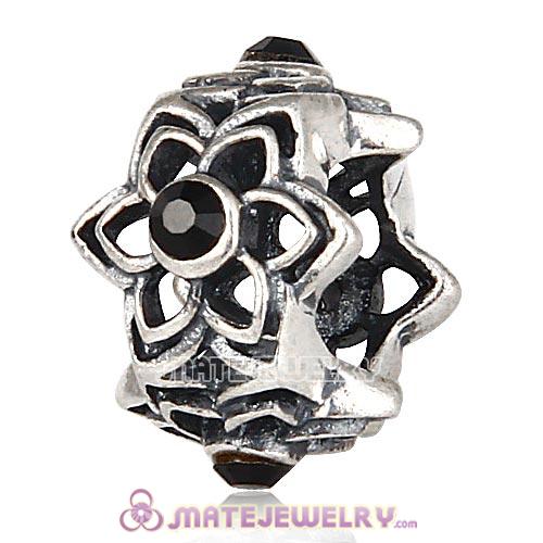 Wholesale European Sterling Silver Dahlia Charm Beads with Jet Austrian Crystal