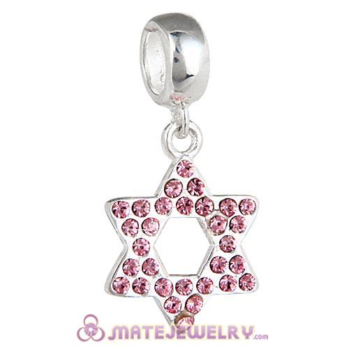 Sterling Silver Star Of David with Light Rose Austrian Crystal Dangle Beads