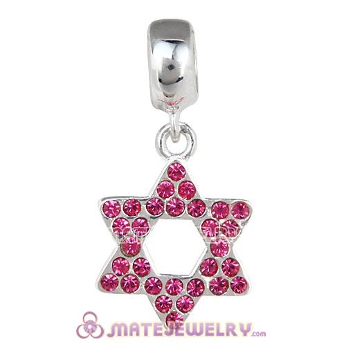 Sterling Silver Star Of David with Rose Austrian Crystal Dangle Beads