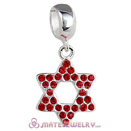 Sterling Silver Star Of David with Light Siam Austrian Crystal Dangle Beads