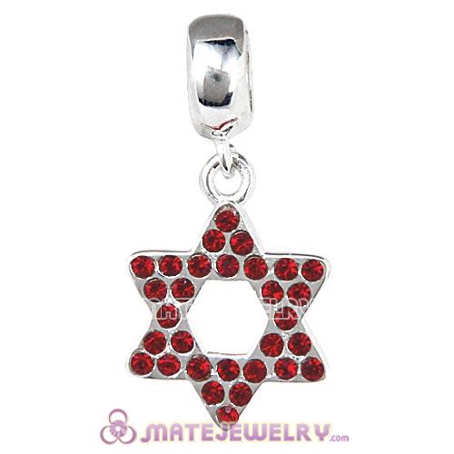 Sterling Silver Star Of David with Siam Austrian Crystal Dangle Beads