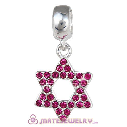 Sterling Silver Star Of David with Fuchsia Austrian Crystal Dangle Beads