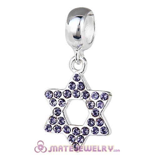 Sterling Silver Star Of David with Tanzanite Austrian Crystal Dangle Beads