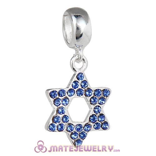 Sterling Silver Star Of David with Sapphire Austrian Crystal Dangle Beads