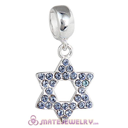 Sterling Silver Star Of David with Light Sapphire Austrian Crystal Dangle Beads