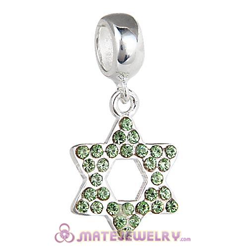 Sterling Silver Star Of David with Peridot Austrian Crystal Dangle Beads
