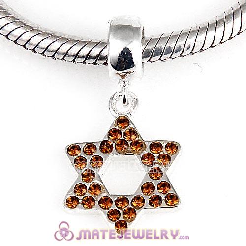 Sterling Silver Star Of David with Smoked Topaz Austrian Crystal Dangle Beads