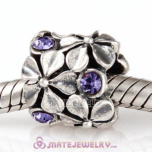 Sterling Silver Buttercup Flower Beads with Tanzanite Austrian Crystal
