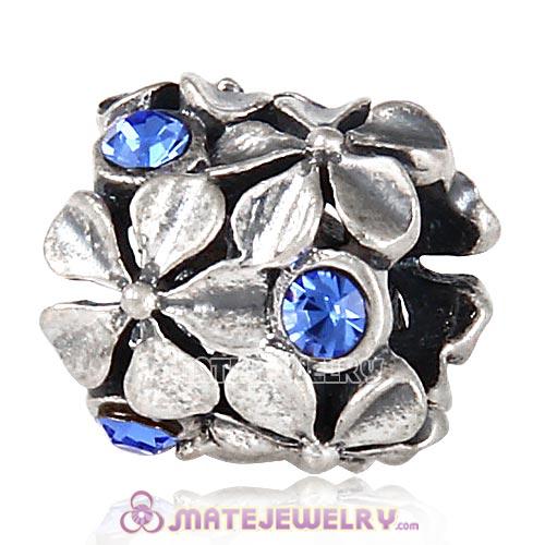 Sterling Silver Buttercup Flower Beads with Sapphire Austrian Crystal