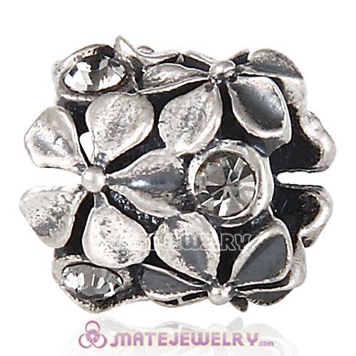 Sterling Silver Buttercup Flower Beads with Black Diamond Austrian Crystal