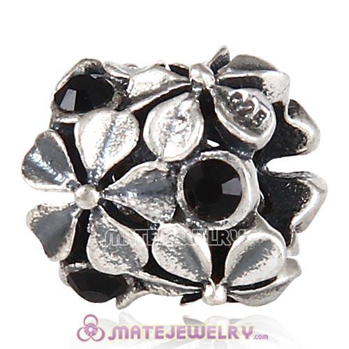 Sterling Silver Buttercup Flower Beads with Jet Austrian Crystal