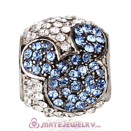 Sterling Silver Jeweled Mickey Beads with Light Sapphire and Clear Austrian Crystal