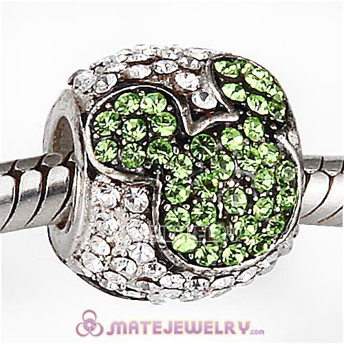Sterling Silver Jeweled Mickey Beads with Peridot and Clear Austrian Crystal