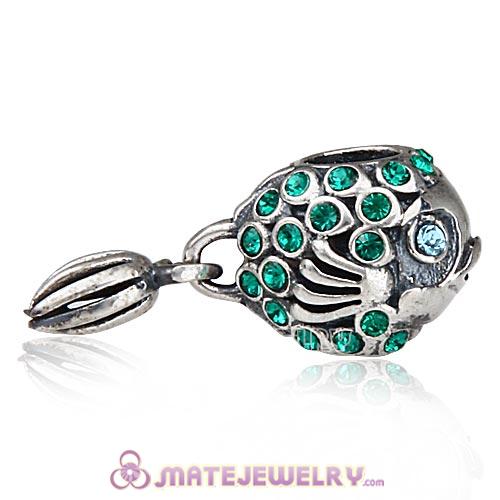 Sterling Silver Splish Splash Fish Beads with Emerald Austrian Crystal