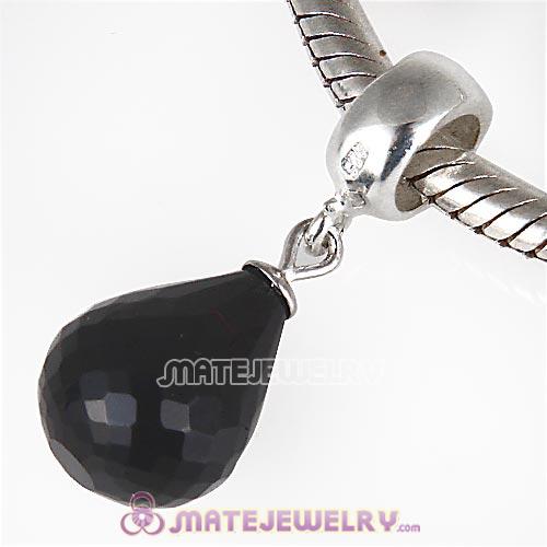 European Sterling Silver Dangle Black Faceted Glass Beauty Charm