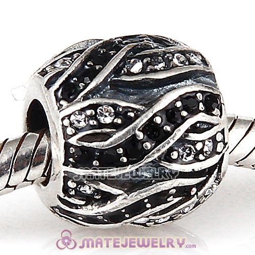 Sterling Silver Entwined Beads with Jet and Clear Austrian Crystal