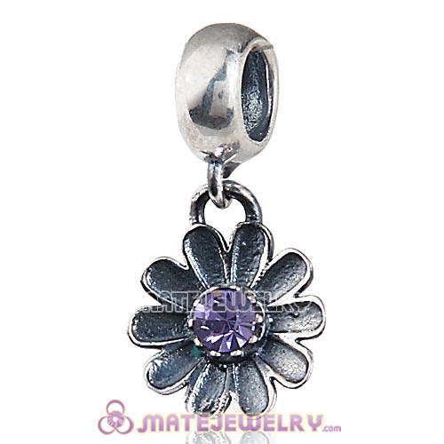 Sterling Silver Gerbera Flower with Tanzanite Crystal Dangle Beads