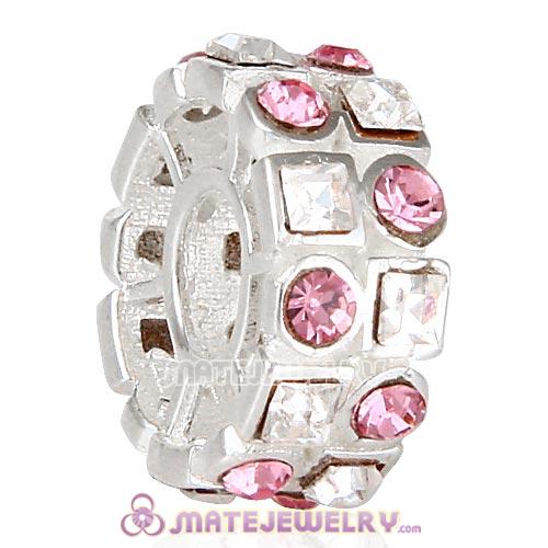 Sterling Silver Stepping Stone Beads with Light Rose and Clear Austrian Crystal