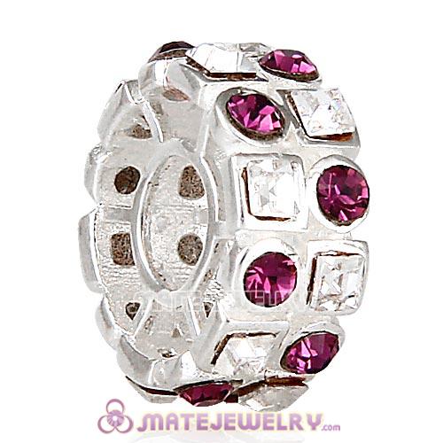 Sterling Silver Stepping Stone Beads with Amethyst and Clear Austrian Crystal