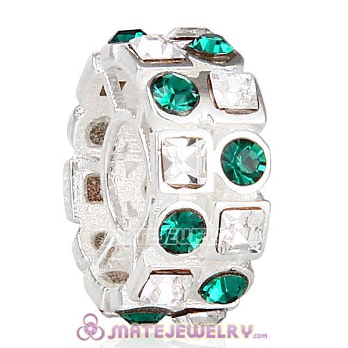 Sterling Silver Stepping Stone Beads with Emerald and Clear Austrian Crystal