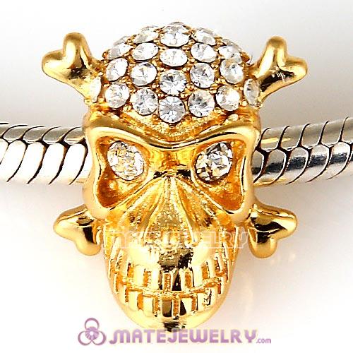 Gold Plated Sterling Silver Skull Beads with Clear Austrian Crystal