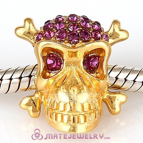 Gold Plated Sterling Silver Skull Beads with Amethyst Austrian Crystal