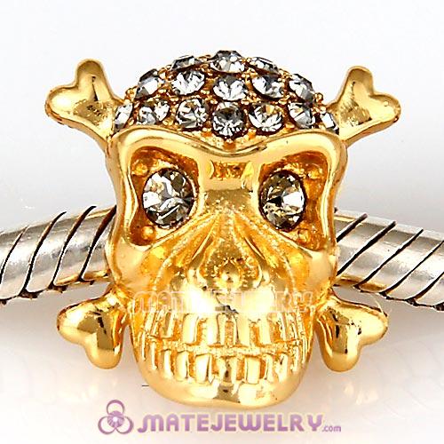 Gold Plated Sterling Silver Skull Beads with Black Diamond Austrian Crystal