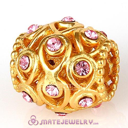 Gold Plated Sterling Silver Ocean Treasures Beads with Light Rose Austrian Crystal