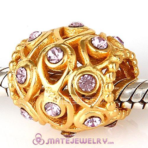 Gold Plated Sterling Silver Ocean Treasures Beads with Light Amethyst Austrian Crystal