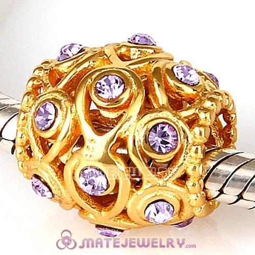 Gold Plated Sterling Silver Ocean Treasures Beads with Violet Austrian Crystal