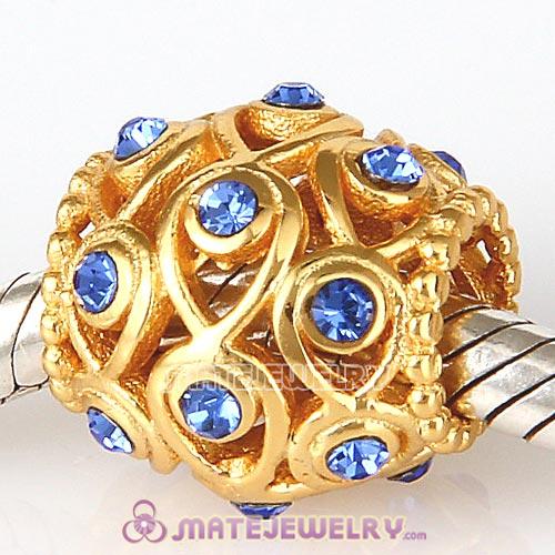 Gold Plated Sterling Silver Ocean Treasures Beads with Sapphire Austrian Crystal