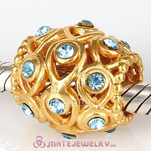 Gold Plated Sterling Silver Ocean Treasures Beads with Aquamarine Austrian Crystal