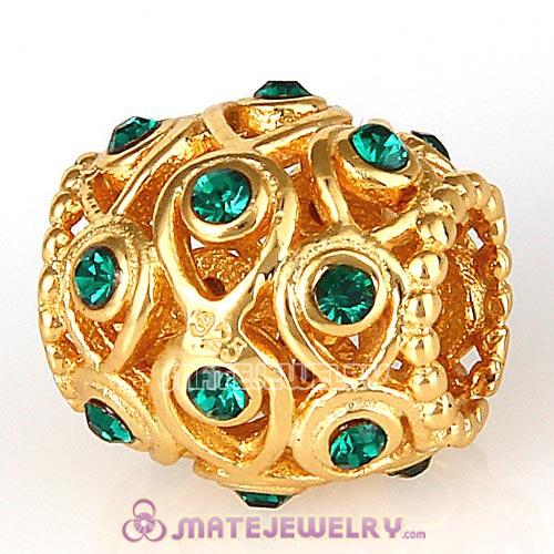 Gold Plated Sterling Silver Ocean Treasures Beads with Emerald Austrian Crystal
