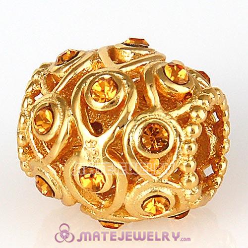 Gold Plated Sterling Silver Ocean Treasures Beads with Topaz Austrian Crystal