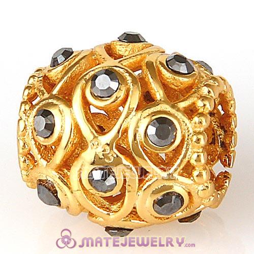 Gold Plated Sterling Silver Ocean Treasures Beads with Jet Hematite Austrian Crystal