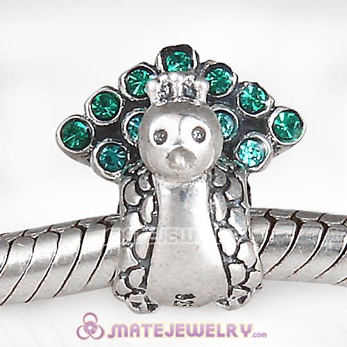 Sterling Silver Peacock Beads with Blue and Emerald Austrian Crystal