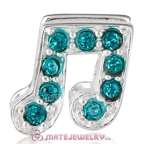 Sterling Silver Music Note Beads with Blue Zircon Austrian Crystal