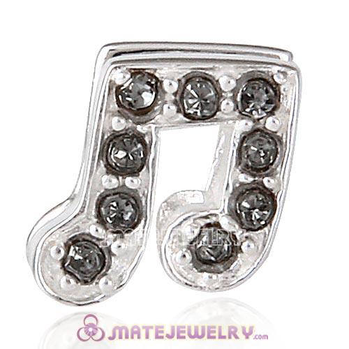 Sterling Silver Music Note Beads with Black Diamond Austrian Crystal