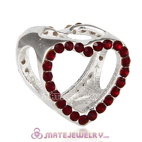 Sterling Silver Heart Beads with Siam Austrian Crystal