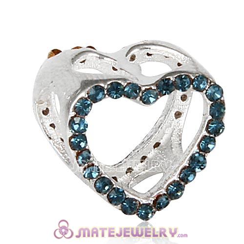 Sterling Silver Heart Beads with Montana Austrian Crystal