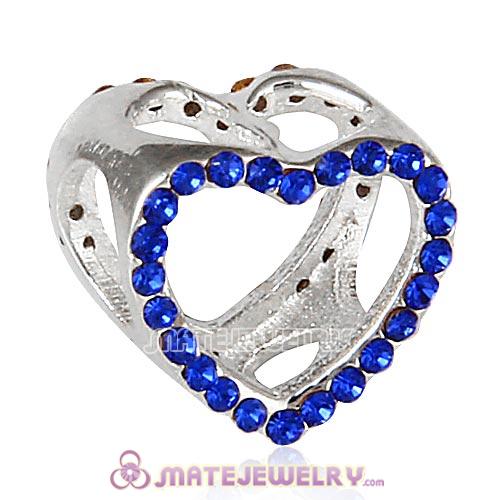 Sterling Silver Heart Beads with Sapphire Austrian Crystal