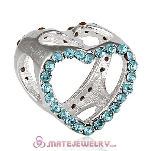 Sterling Silver Heart Beads with Aquamarine Austrian Crystal