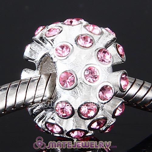 Sterling Silver Loose Pave Beads with Light Rose Austrian Crystal