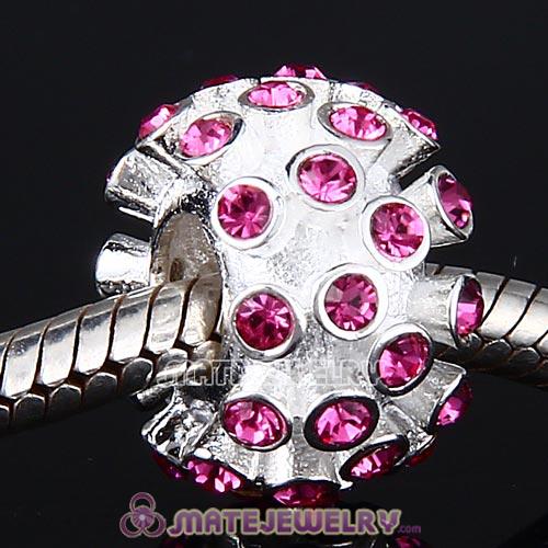 Sterling Silver Loose Pave Beads with Rose Austrian Crystal