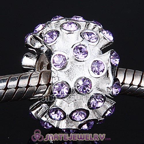 Sterling Silver Loose Pave Beads with Violet Austrian Crystal