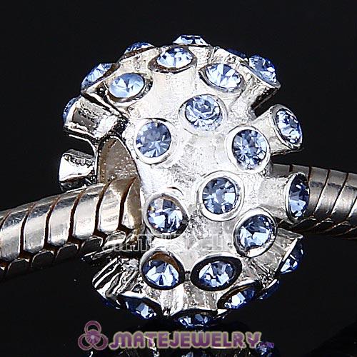 Sterling Silver Loose Pave Beads with Light Sapphire Austrian Crystal