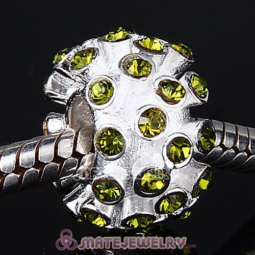 Sterling Silver Loose Pave Beads with Olivine Austrian Crystal
